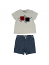 t-shirt bimbo con patch geometrico + bermuda bimbo in tela di cotone