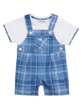completo bimbo - T-shirt in jersey e salopette in tartan di lino