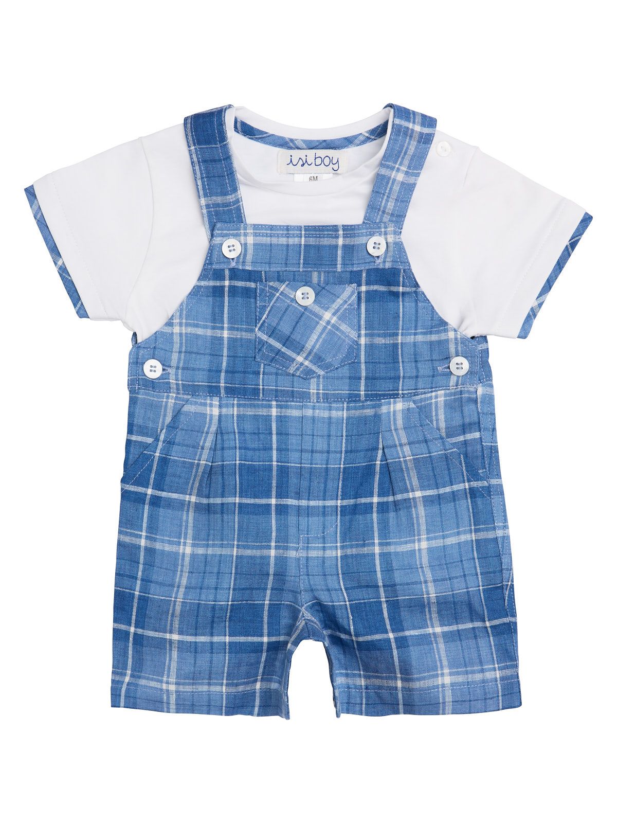 completo bimbo - T-shirt in jersey e salopette in tartan di lino