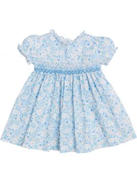 fashion printed fabric dress with smock and SHORT SLEEVES
