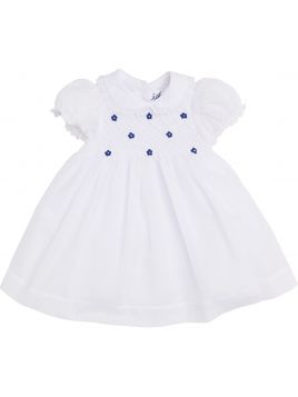 voile baptismal dress with smock and SHORT SLEEVES