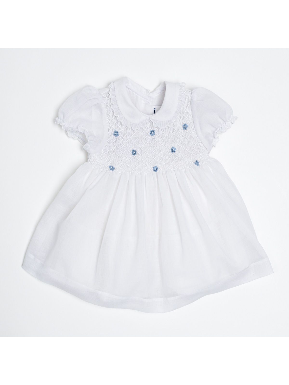 voile baptismal dress with smock and SHORT SLEEVES