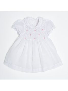 voile baptismal dress with smock and SHORT SLEEVES