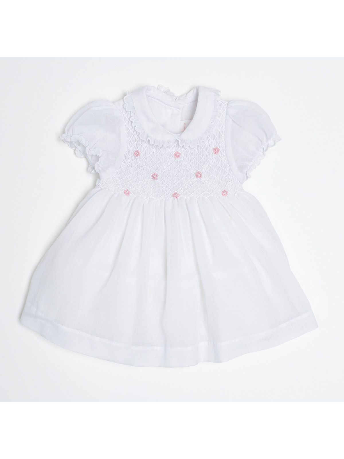 vestito battesimale in voile con smock a MANICA CORTA