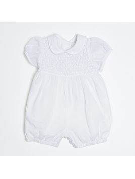 voile baptisimal romper with honeycomb smock