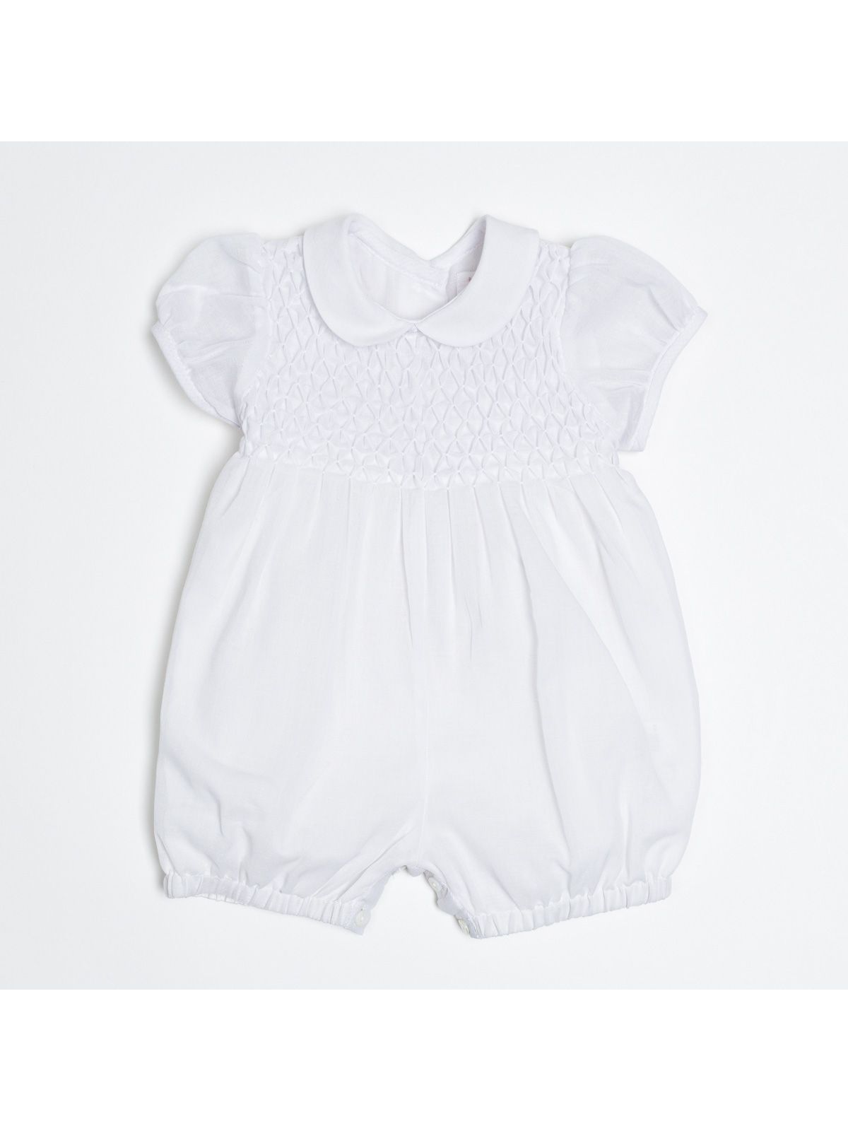 voile baptisimal romper with honeycomb smock
