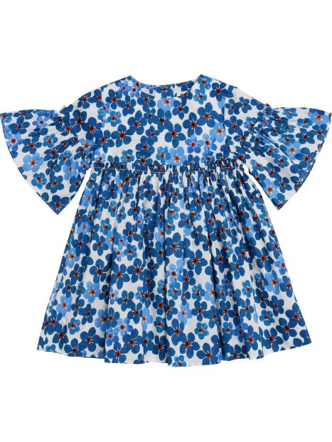 flowers printed dress with ruches on sleeves