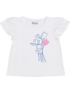 maglietta in jersey con ruche sulle maniche e ricamo/patch fiori