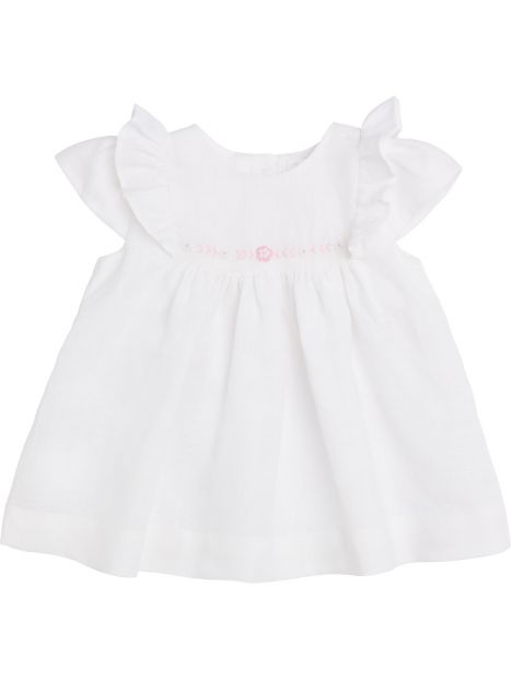 vestito in lino con frill e ricami