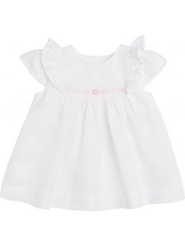 linen dress with frill and embroideries
