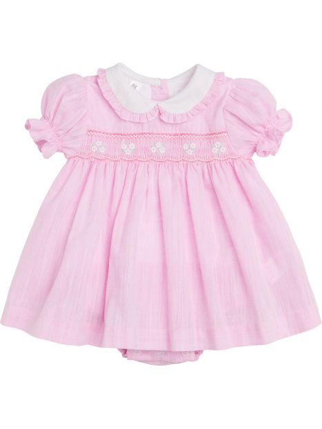 vestito in cotone fiammato con smock a MANICA CORTA
