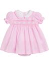 slub cotton dress with smock and SHORT SLEEVES