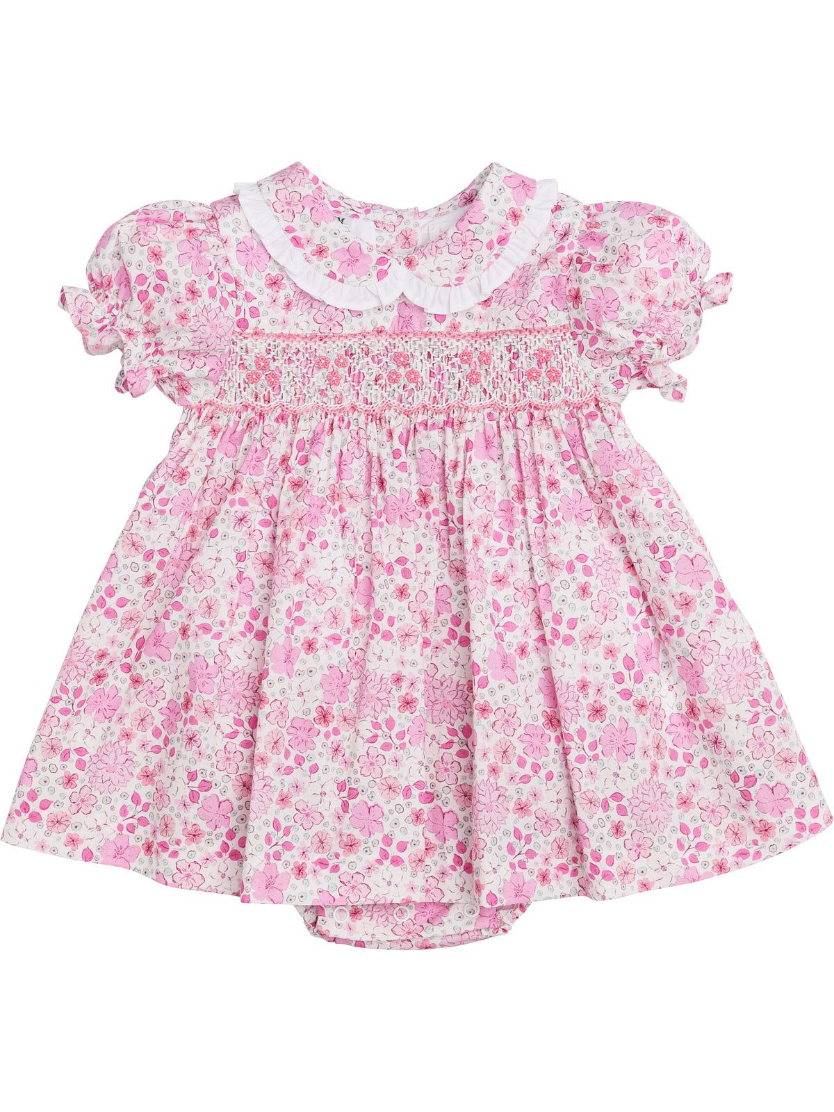 fashion printed fabric dress with smock and SHORT SLEEVES