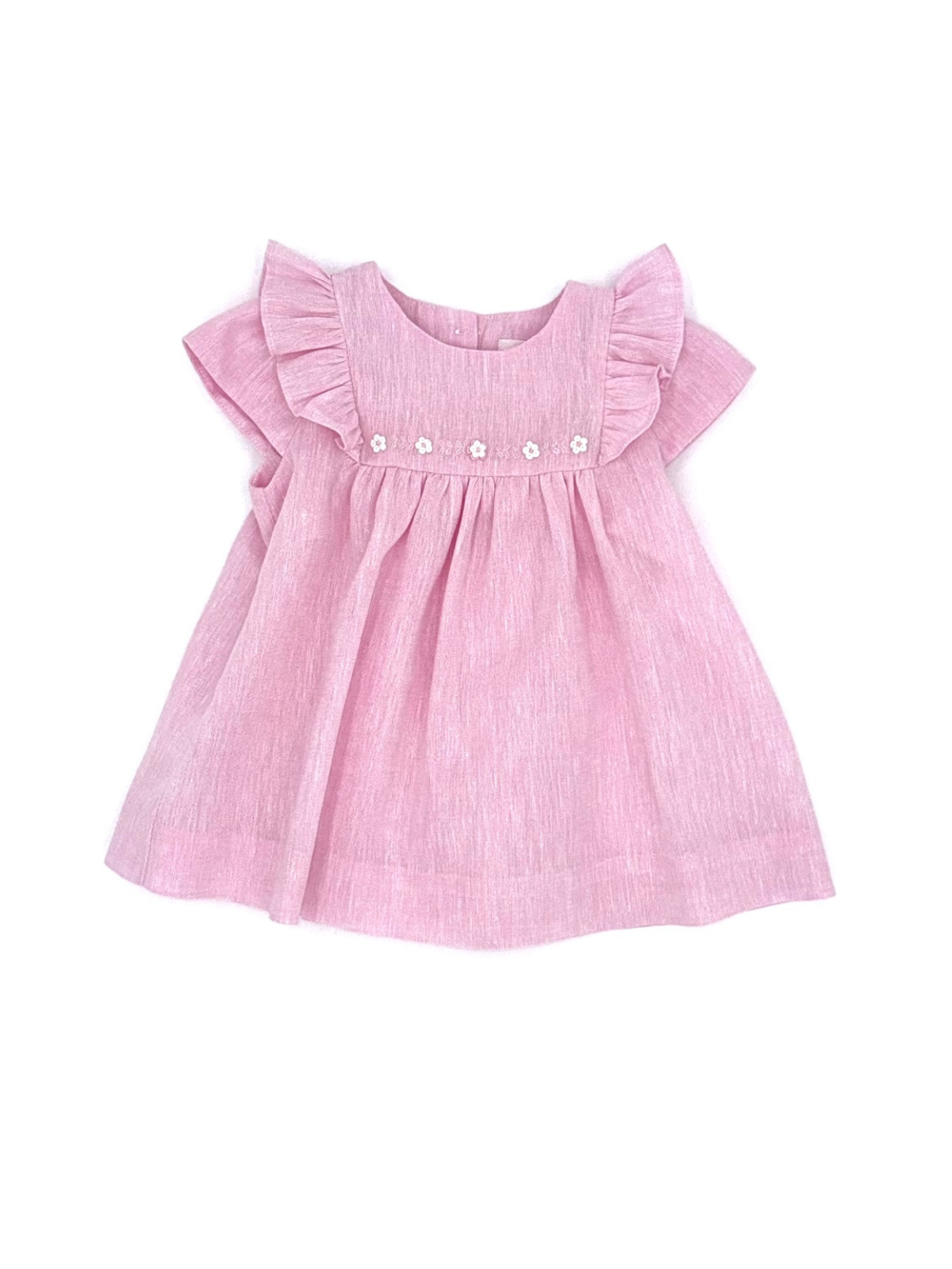 vestito in lino con frill e ricami