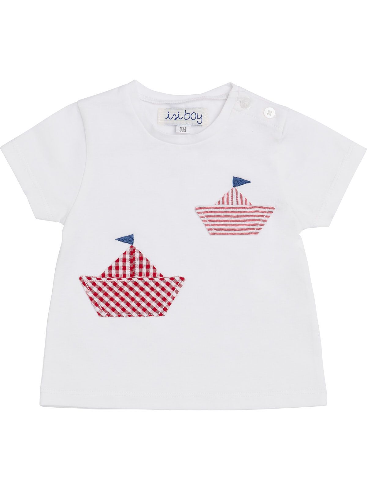 T-shirt in jersey con patch barchetta a quadretti e righe goffrati
