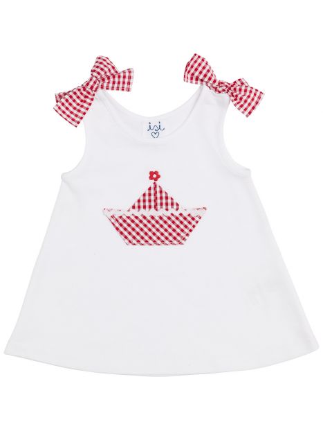 vestito in jersey piqué con patch barchetta a quadretti goffrati 