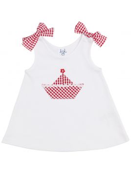 piqué jersey dress withseersucker checks small boat patch