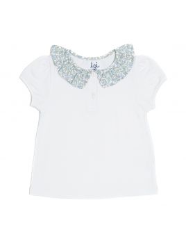 polo in jersey con colletto frill in tessuto stampato a fiori