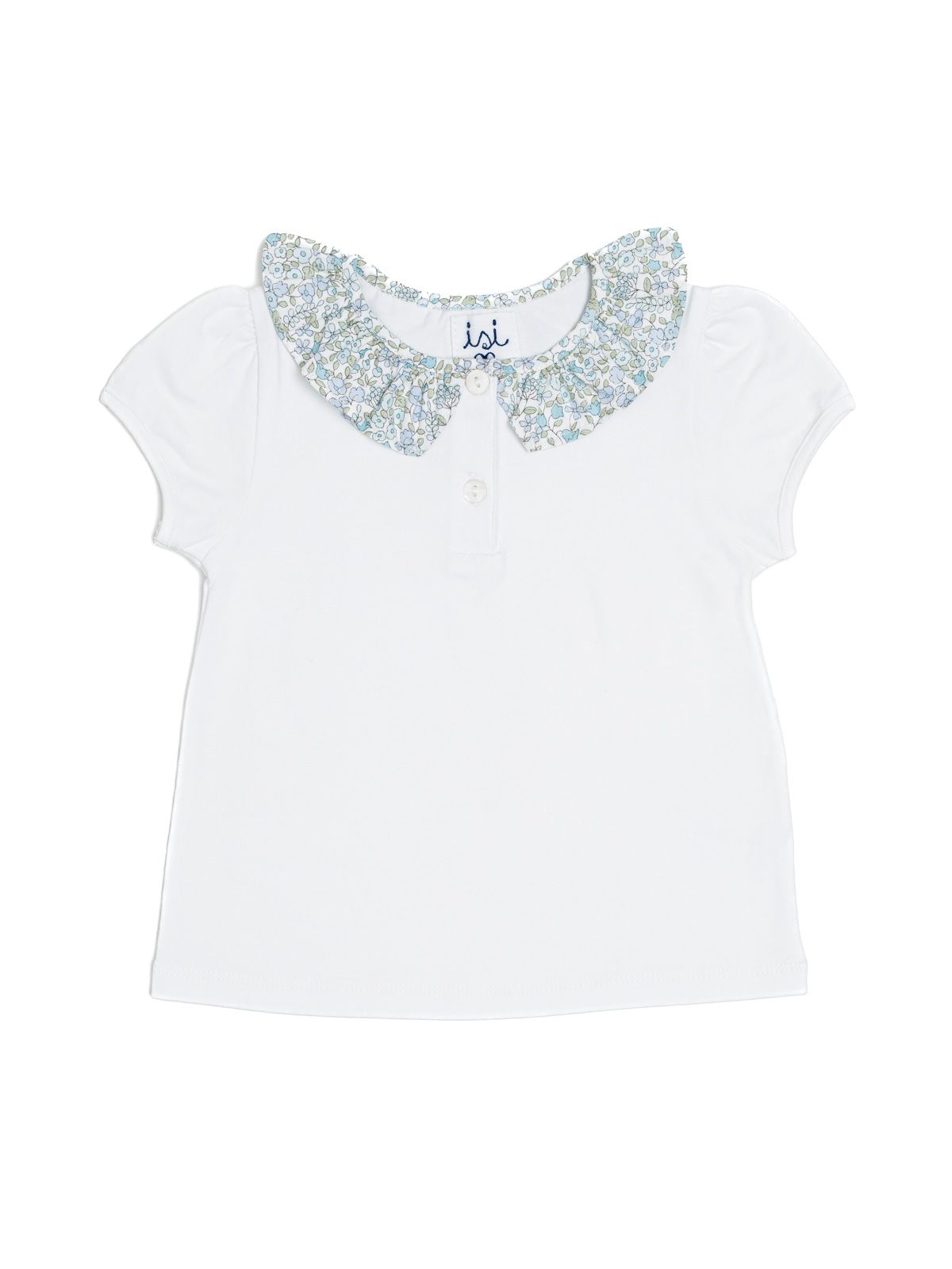 polo in jersey con colletto frill in tessuto stampato a fiori