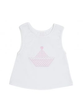 T-shirt smanicata in jersey con patch barchetta a quadretti goffrati 