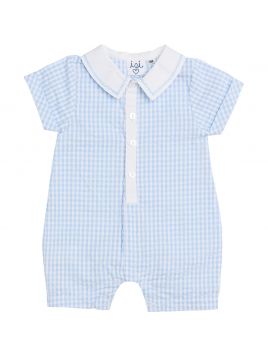 seersucker checks and buttons romper with embroidery on collar