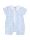 seersucker checks and buttons romper with embroidery on collar