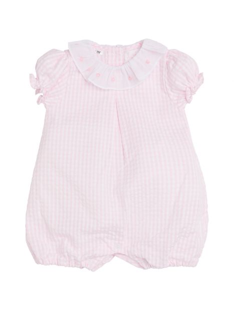 tutina a quadretti goffrati con ricamo su colletto frill 