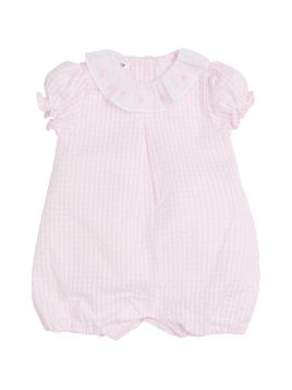 tutina a quadretti goffrati con ricamo su colletto frill 