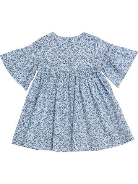 vestito in tessuto stampato con ruche sulle maniche