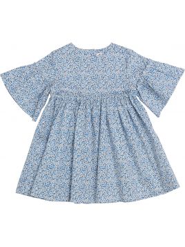 vestito in tessuto stampato con ruche sulle maniche