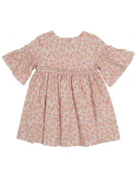 printed fabric dress with ruches on sleeves 
