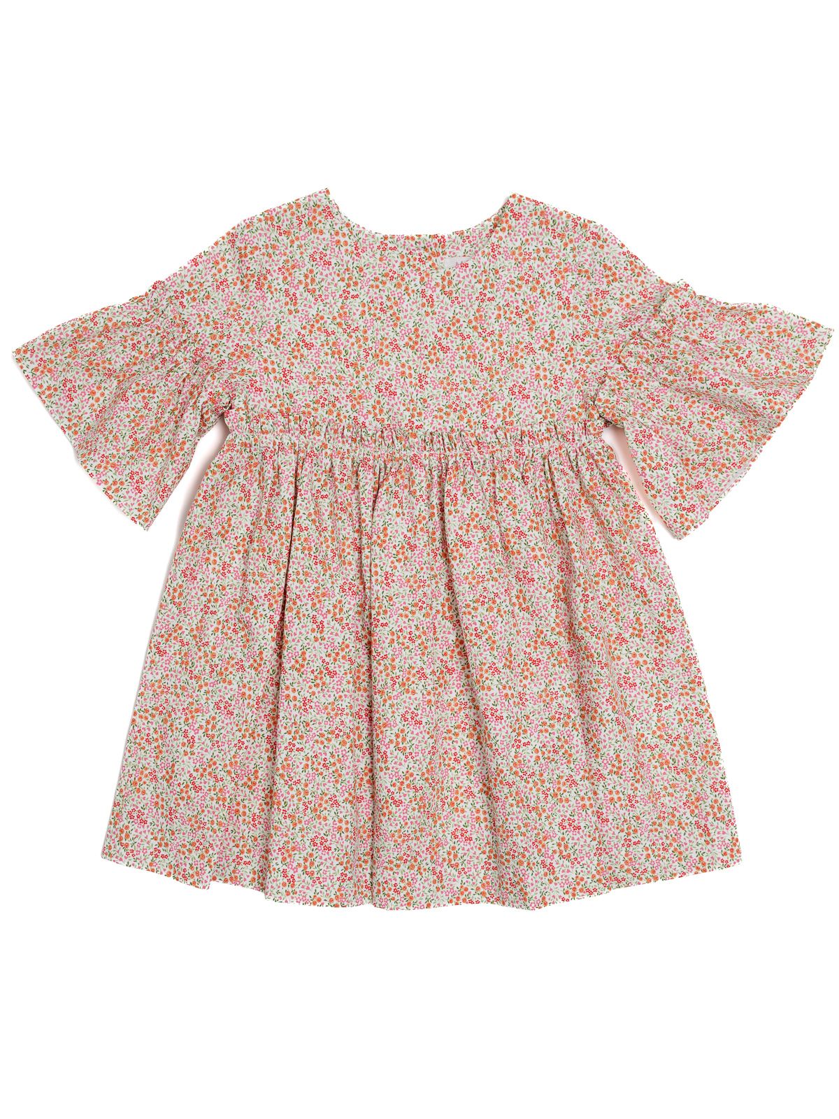 printed fabric dress with ruches on sleeves 