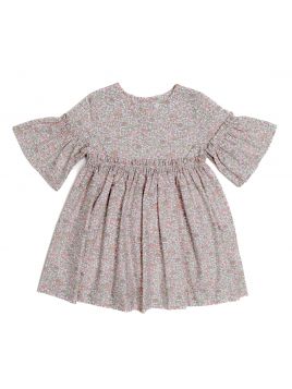vestito in tessuto stampato con ruche sulle maniche