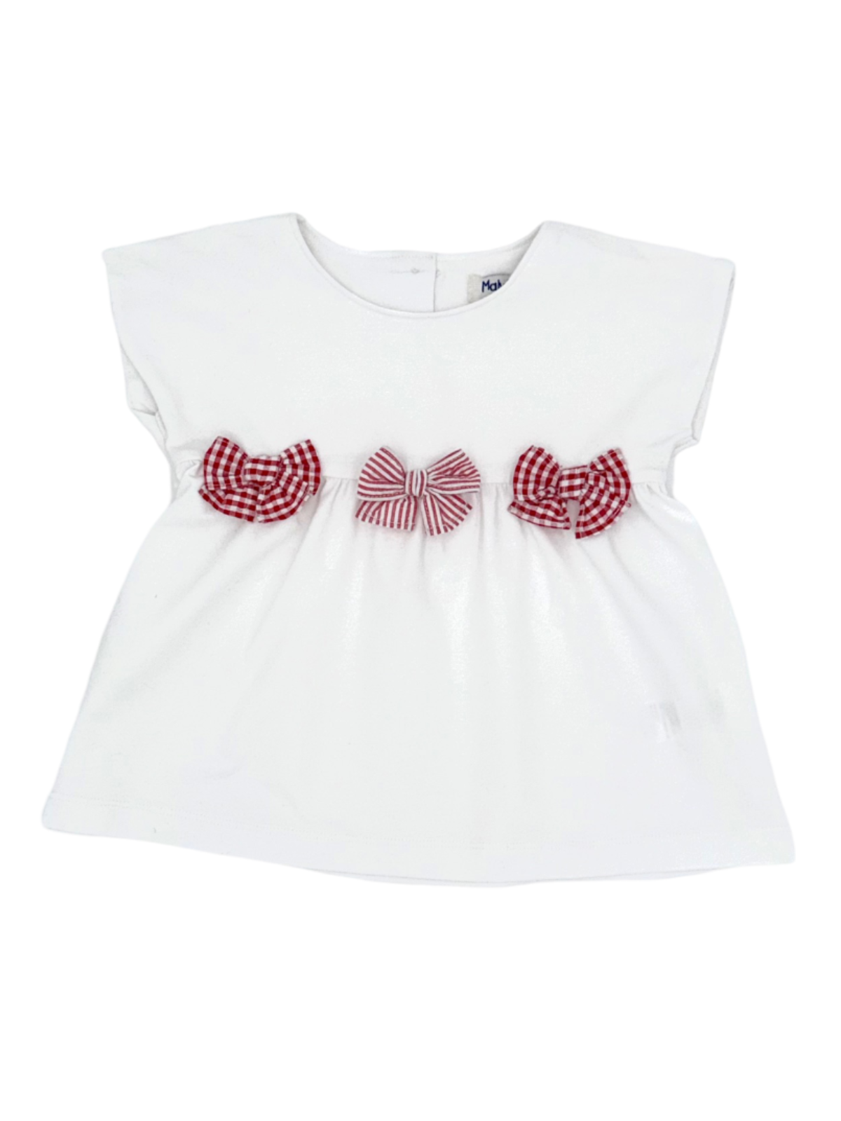 jersey sleeveless T-shirt with seersucker checks and stripes ribbons 