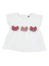 jersey sleeveless T-shirt with seersucker checks and stripes ribbons 