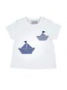 T-shirt in jersey con patch barchetta a quadretti e righe goffrati