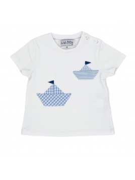 T-shirt in jersey con patch barchetta a quadretti e righe goffrati