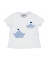 T-shirt in jersey con patch barchetta a quadretti e righe goffrati