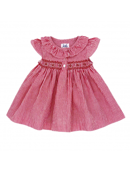 seersucker stripes dress with smock and buttons
