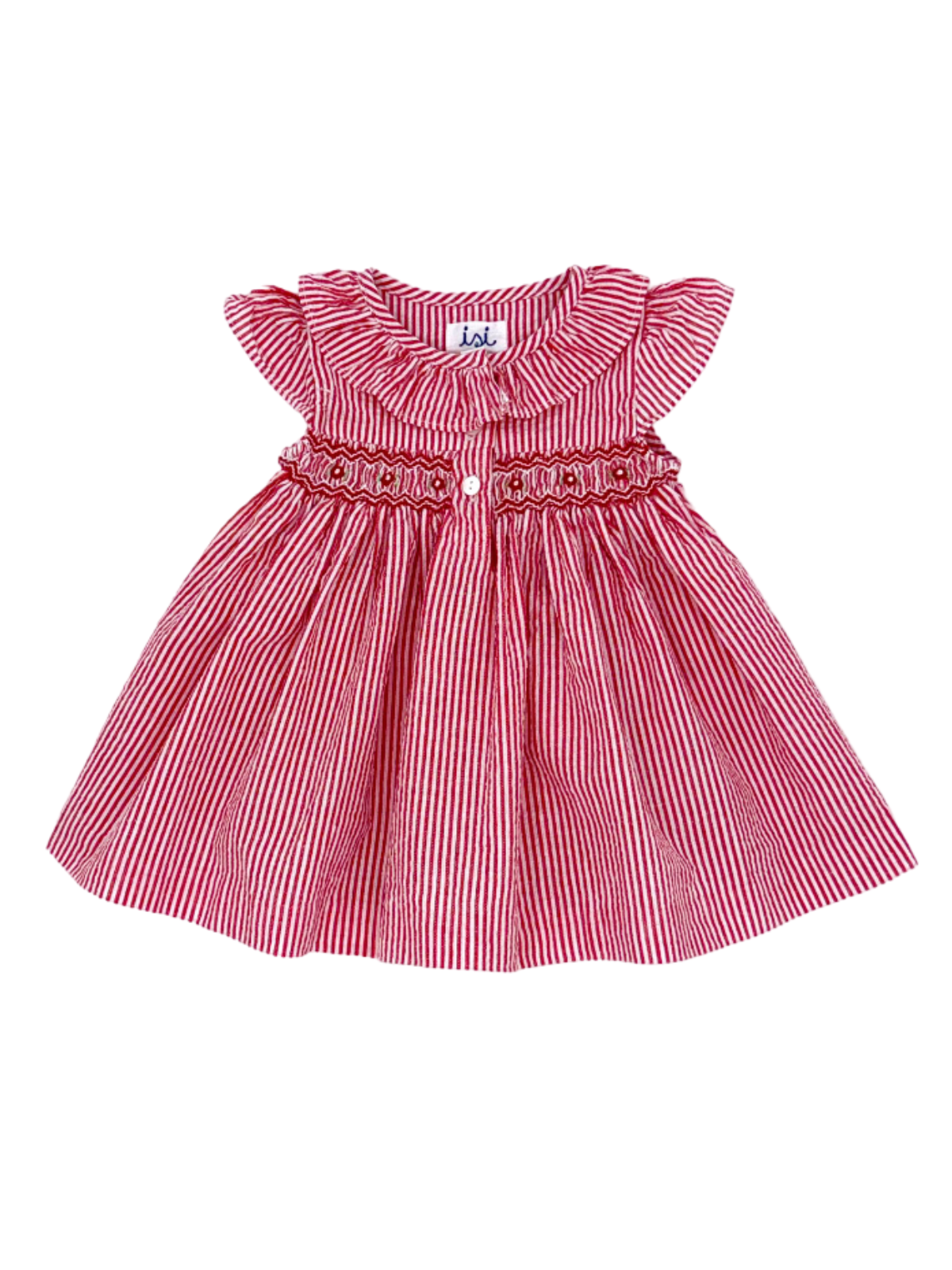 seersucker stripes dress with smock and buttons
