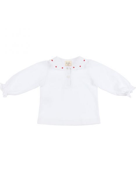 polo in jersey con ricamo cuori sul colletto