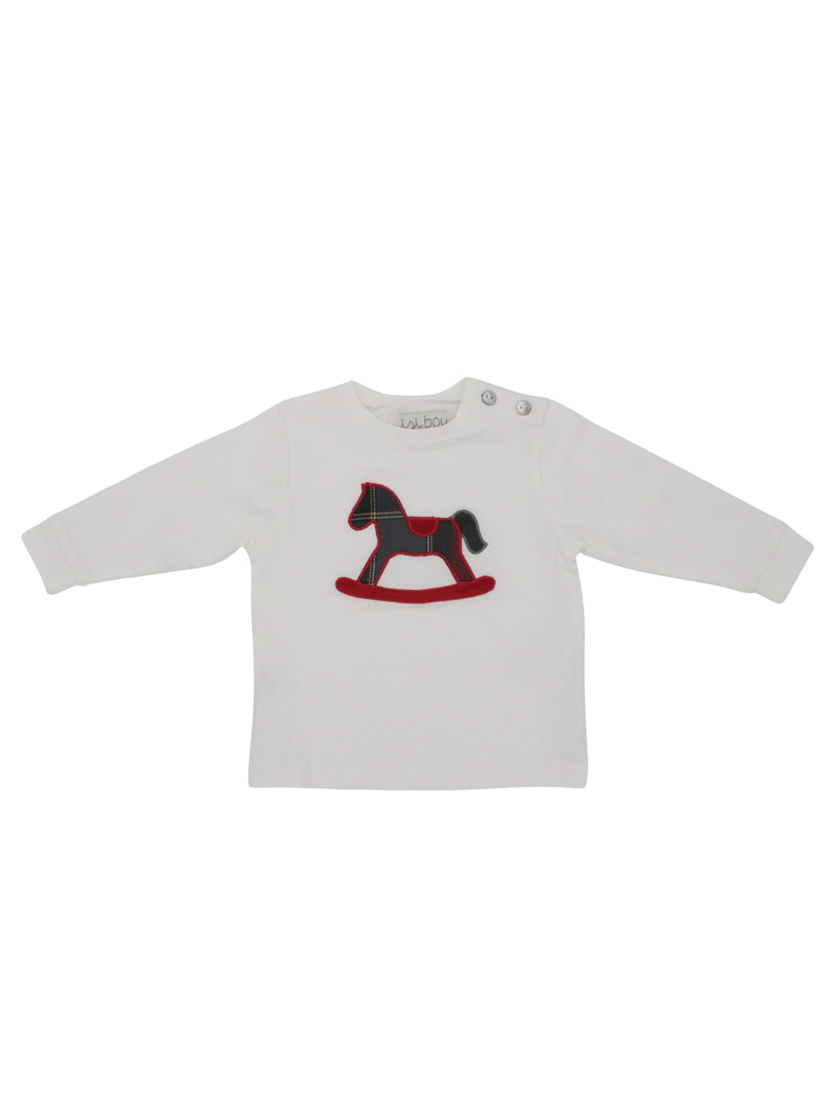 T-shirt in jersey con patch cavallo a dondolo in tartan
