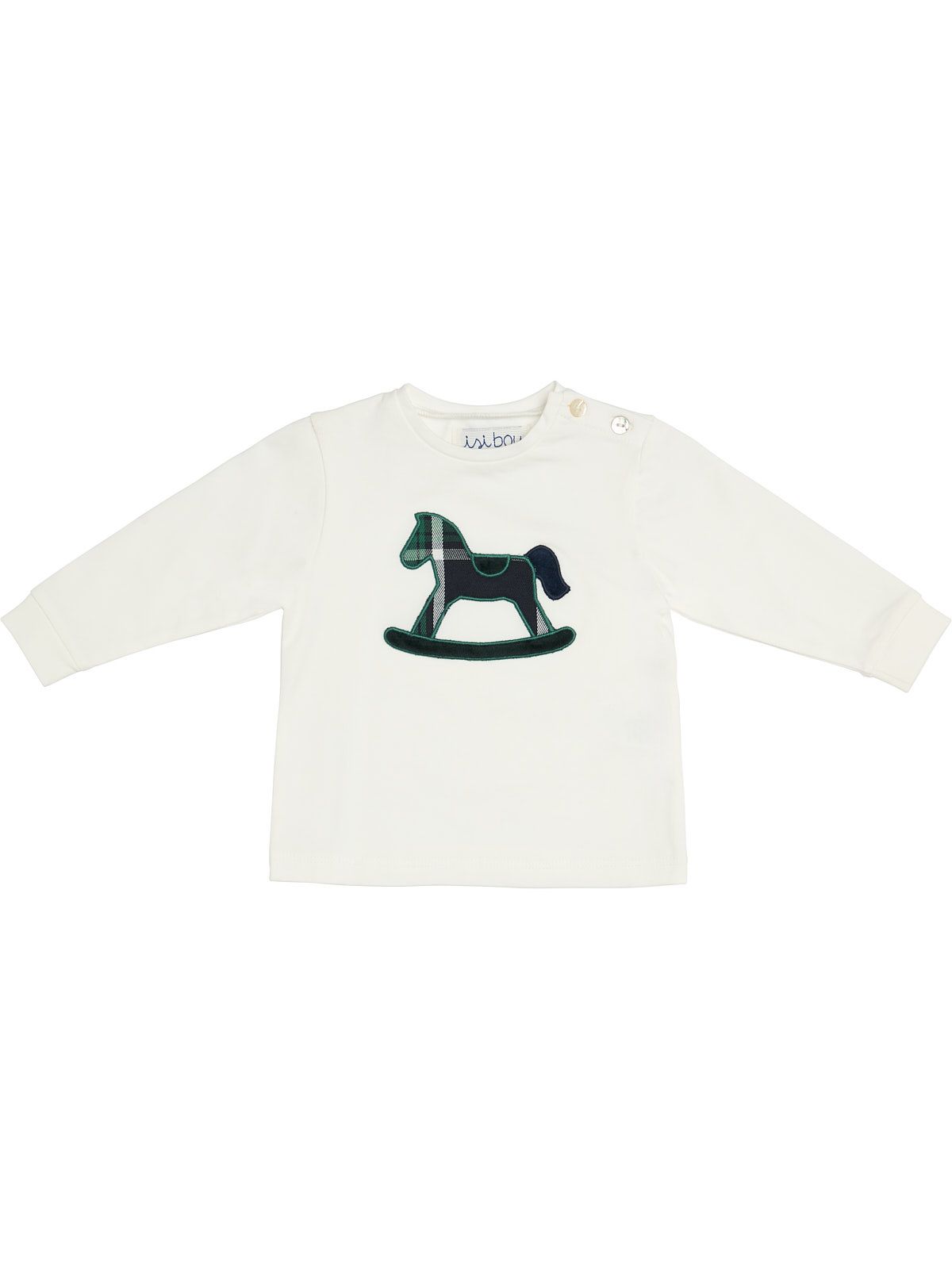 T-shirt in jersey con patch cavallo a dondolo in tartan
