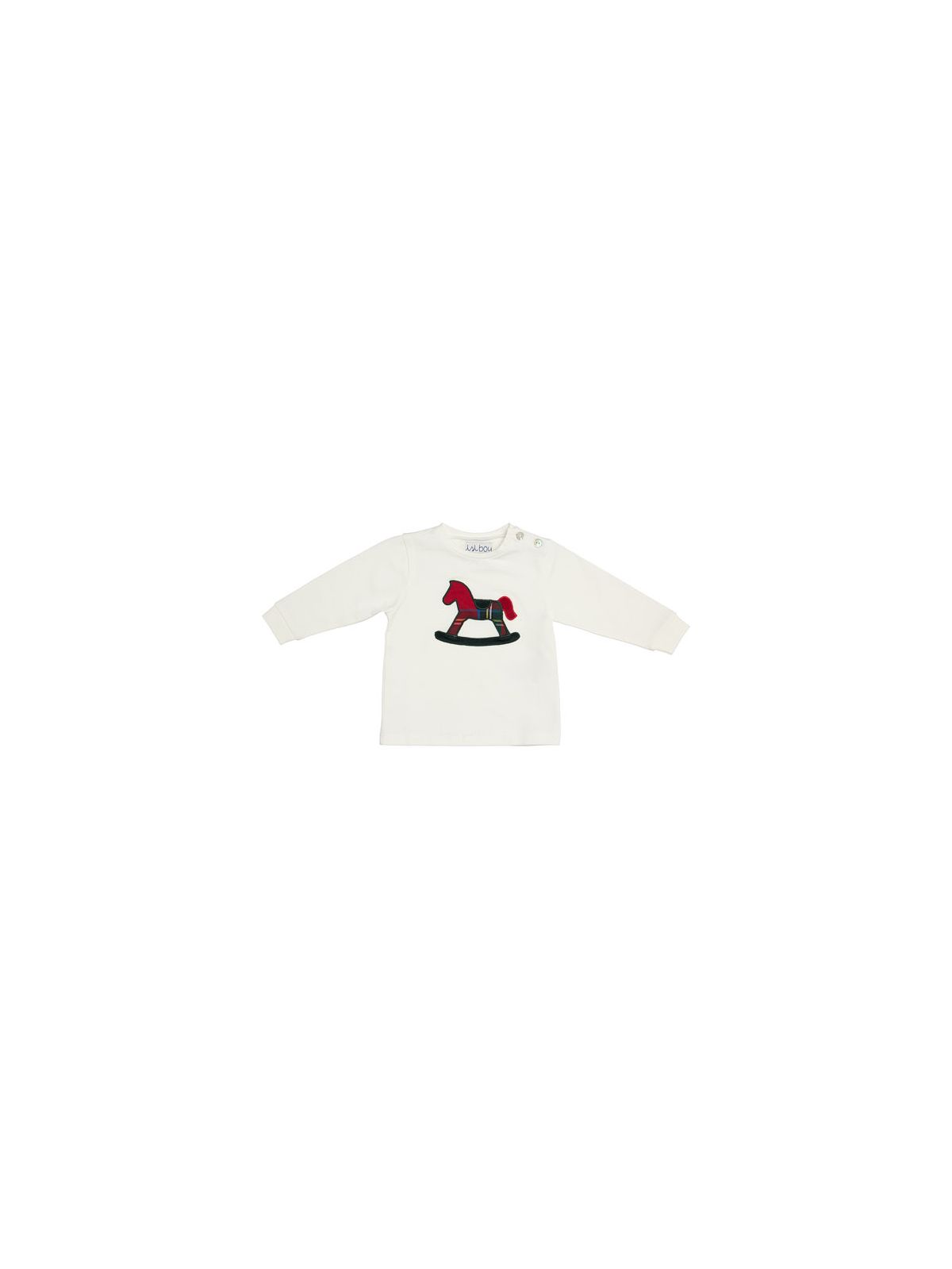 T-shirt in jersey con patch cavallo a dondolo in tartan