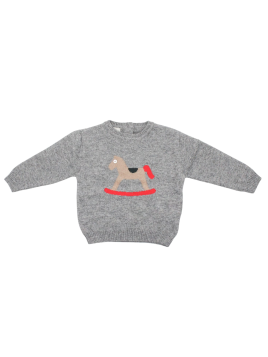 pullover in lana/cashmere con intarsio cavallo a dondolo
