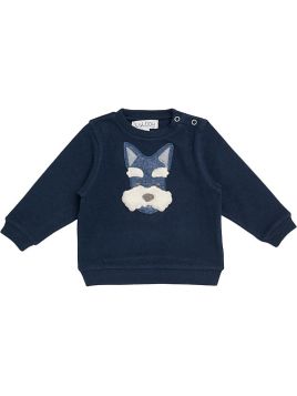 felpa bimbo con patch cane in maglia tagliata 