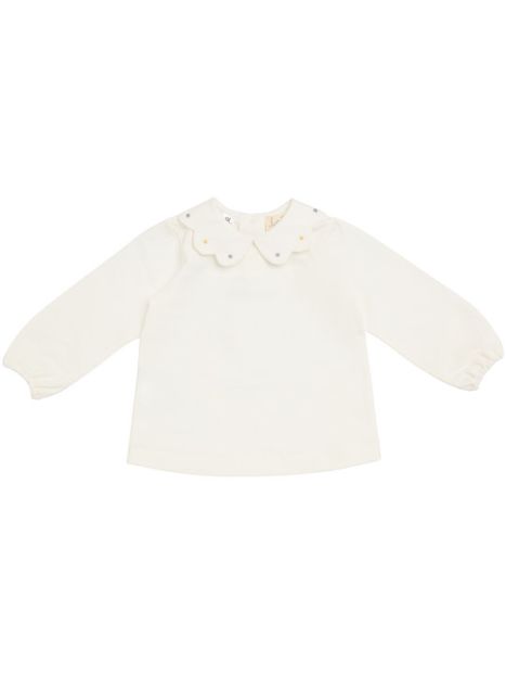 T-shirt in jersey con colletto ricamato con pallini