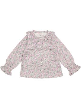 camicia in twill stampato moda con ruche