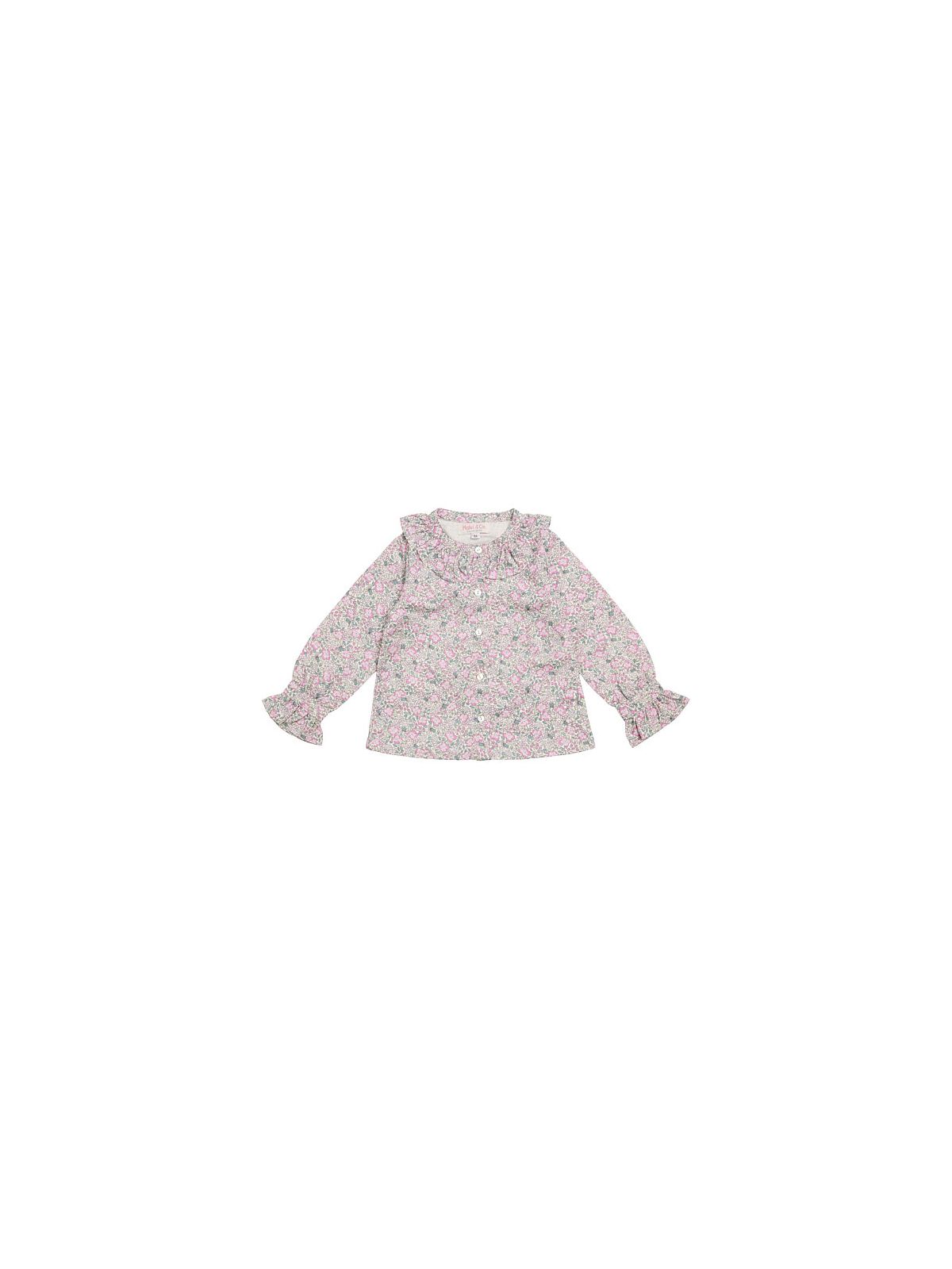 camicia in twill stampato moda con ruche