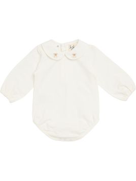 body in jersey con ricamo pecorella sul colletto